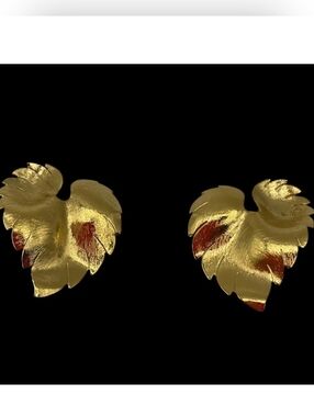 VTG Gold Tone Mid Century Leaf Clip-On Earrings Textured Brushed Old Money